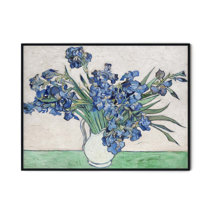 Tablou decorativ color, Intaglio, Clasic, flori albastre, Irises de Van Gogh, fara rama, print pe hartie foto Fine Art, pentru living 91 cm 61 cm