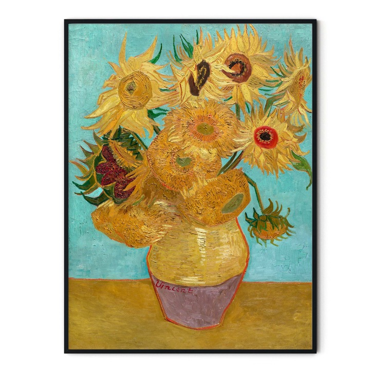 Tablou decorativ color, Intaglio, Clasic, floarea soarelui, Vase with Twelve Sunflowers de Van Gogh, fara rama, print pe hartie foto Fine Art 70 cm 50 cm