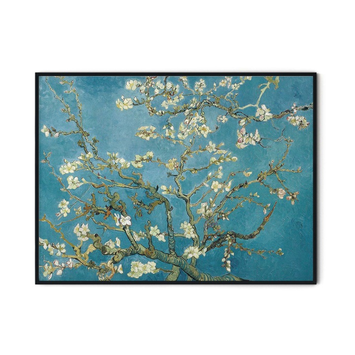 Tablou decorativ color, Intaglio, Clasic, flori albe, turcoaz, Almond blossom de Van Gogh, fara rama, print pe hartie foto Fine Art 70 cm 50 cm