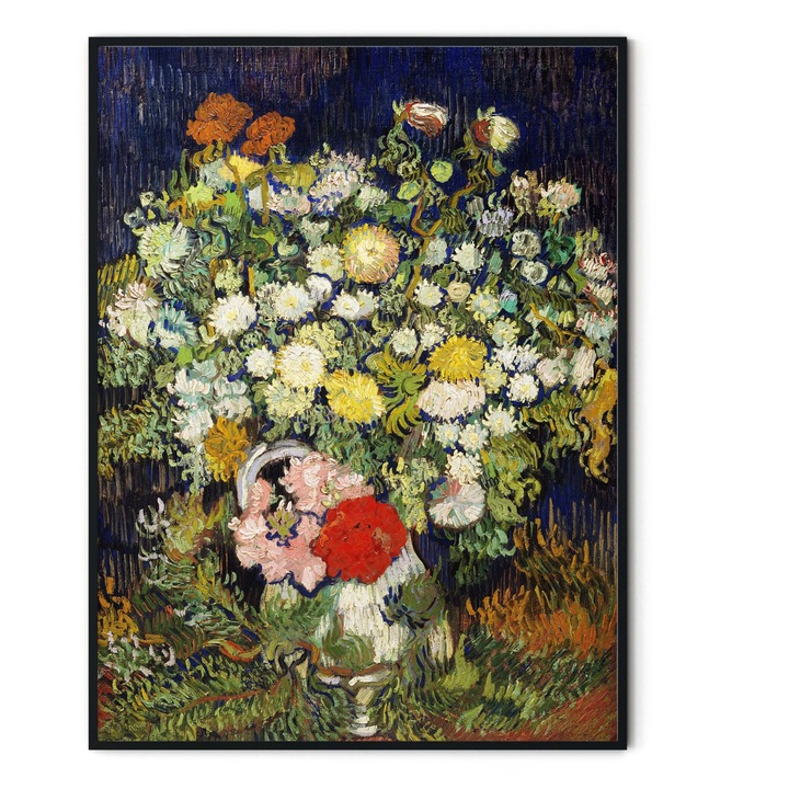 Tablou decorativ color, Intaglio, Clasic, vaza cu flori, Bouquet of Flowers in a Vase de Van Gogh, fara rama, print pe hartie foto Fine Art 91 cm 61 cm