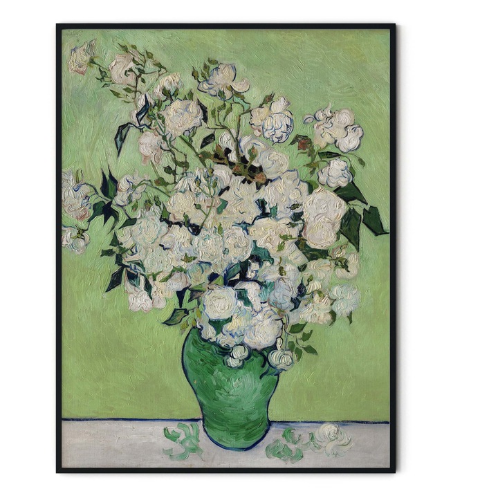 Tablou decorativ color, Intaglio, Clasic, flori albe, Roses de Van Gogh, fara rama, print pe hartie foto Fine Art, pentru living 91 cm 61 cm