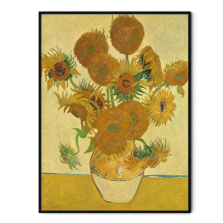 Tablou decorativ color, Intaglio, Clasic, floarea soarelui, Sunflowers 2 de Van Gogh, fara rama, print pe hartie foto Fine Art 91 cm 61 cm