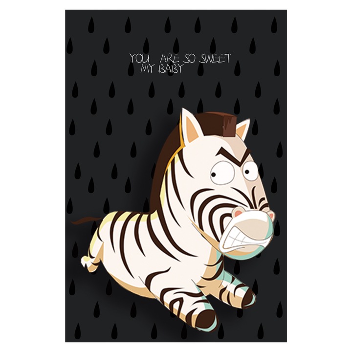 Tablou Canvas - Colectia Camere de Copii, Zebra Furioasa, 1 Piesa, Multicolor, 70x50