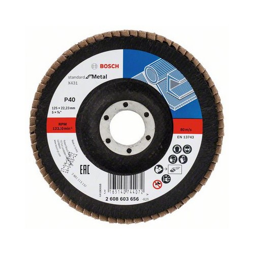 Disc lamelar frontal pentru metal Bosch Standard 2608603656, 125 mm diametru, 40 granulatie