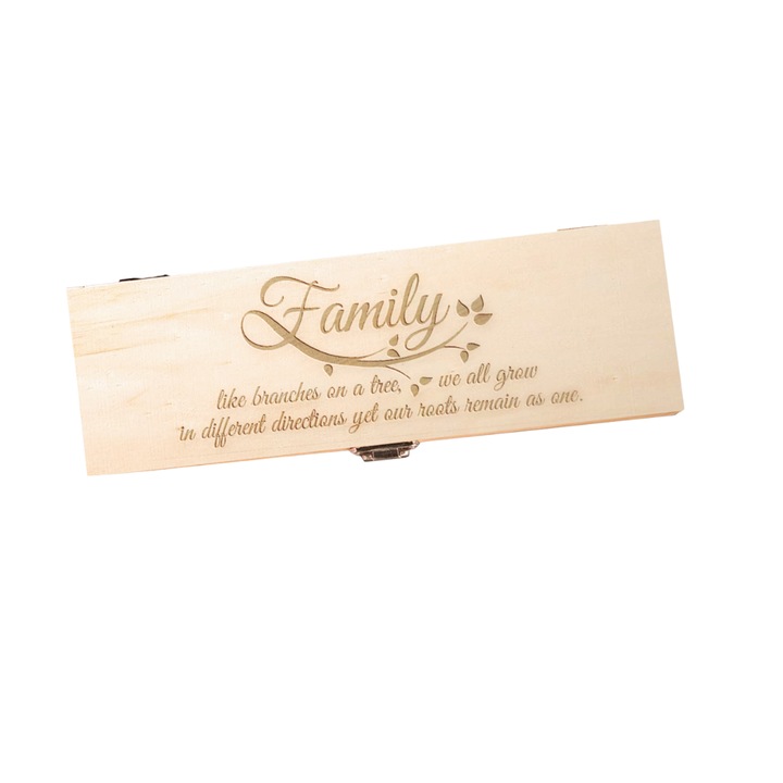 Cutie pentru sticla de vin personalizata cu mesajul Family, 34.5x10x9.5 cm