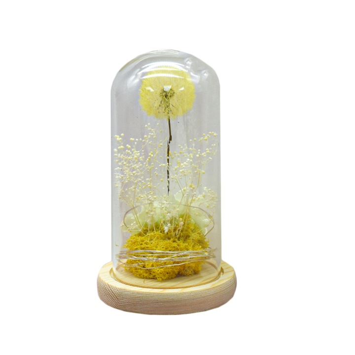 Naimeed D4025 virágdísz, üvegkupolában, LED fény, 8x17 cm, sárga