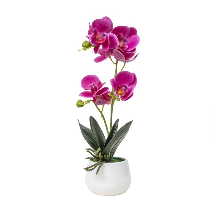Orhidee cu aspect natural in ghiveci ceramic alb, H 38 cm/ CD4560-fucsia