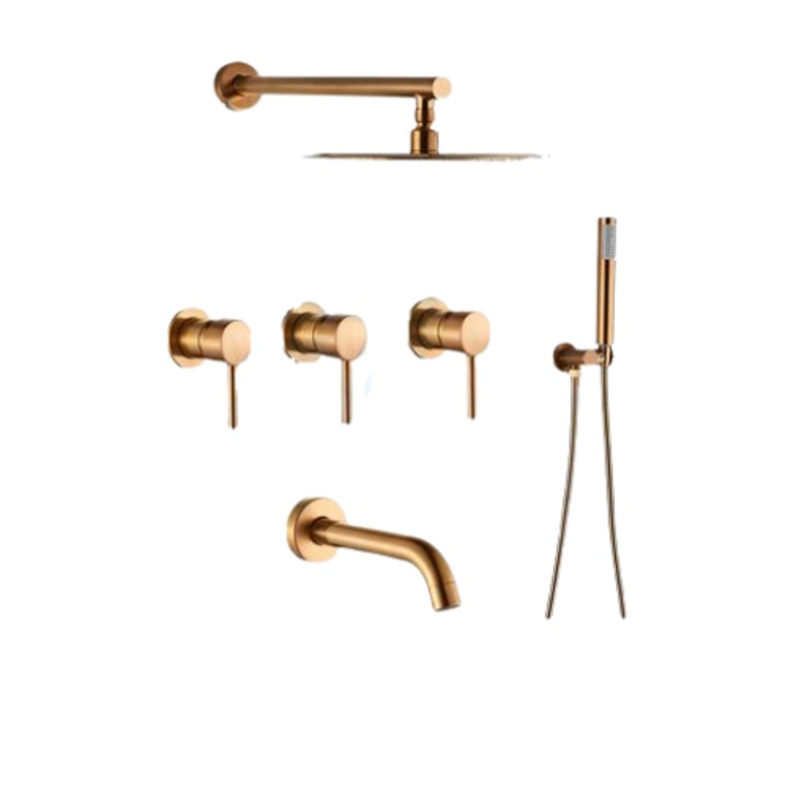 Set de dus RoseGold din otel inoxidabil cu montare pe perete, AquaSpa