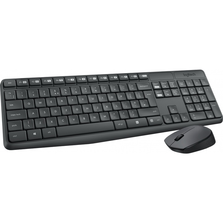 Комплект клавиатура + мишка Logitech 920-008889, безжична, черна, DE