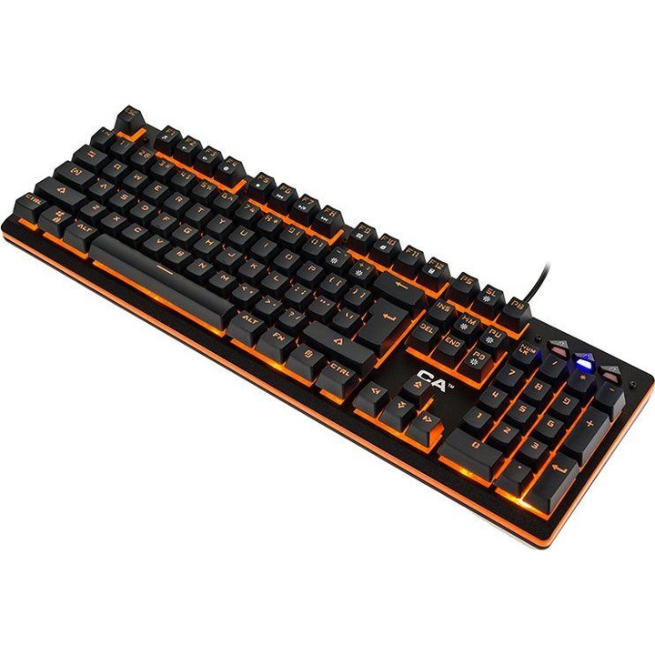 Геймърска клавиатура CA CA1413HQ, Iguana, с кабел, RGB осветление, черно-оранжева, EN