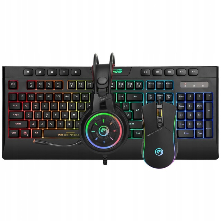 Kit de gaming Marvo, tastatura + mouse + casti, 3in1, CM305, cu cablu, iluminata RGB, negru, CZ+SK