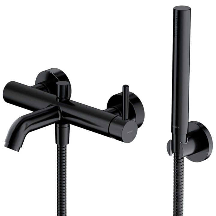 OMNIRES Y kádcsap, fekete, fali, kézizuhany mellékelve