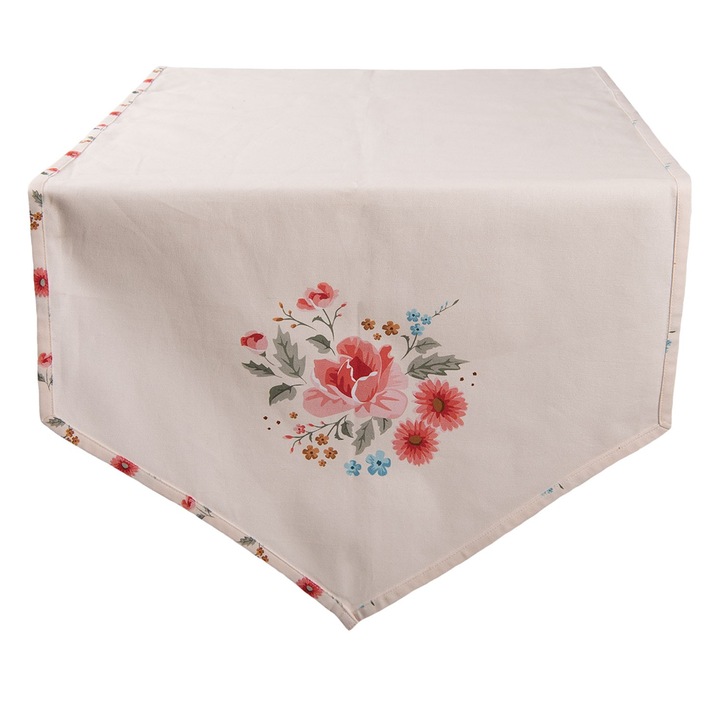 Dekoratív terítő Clayre & Eef Little Rose Collection, pamut, 50x160 cm, bézs/piros
