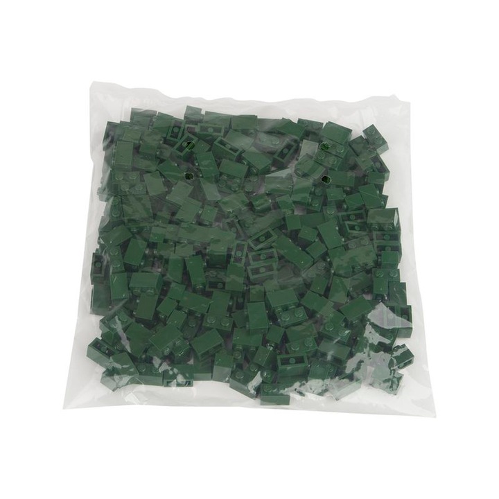 Set cuburi de constructie 1x2 Q-Bricks, 484, 1000 piese, 3 ani+, Verde inchis