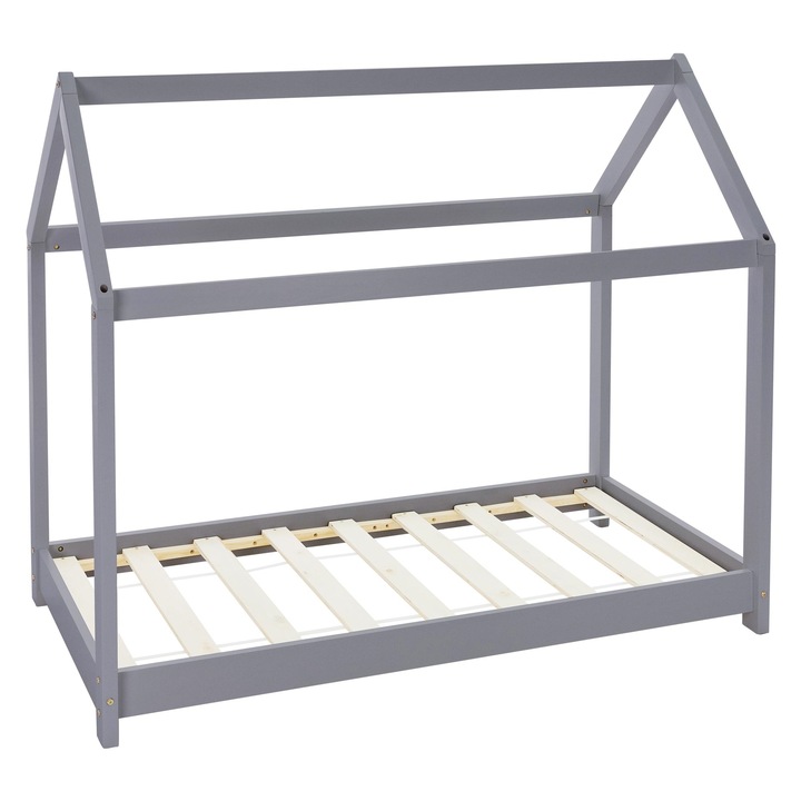 Рамка за легло във формата на къща ML Design, Скандинавски дизайн, 165.5 x 132 x 88.5 см, Борова дървесина