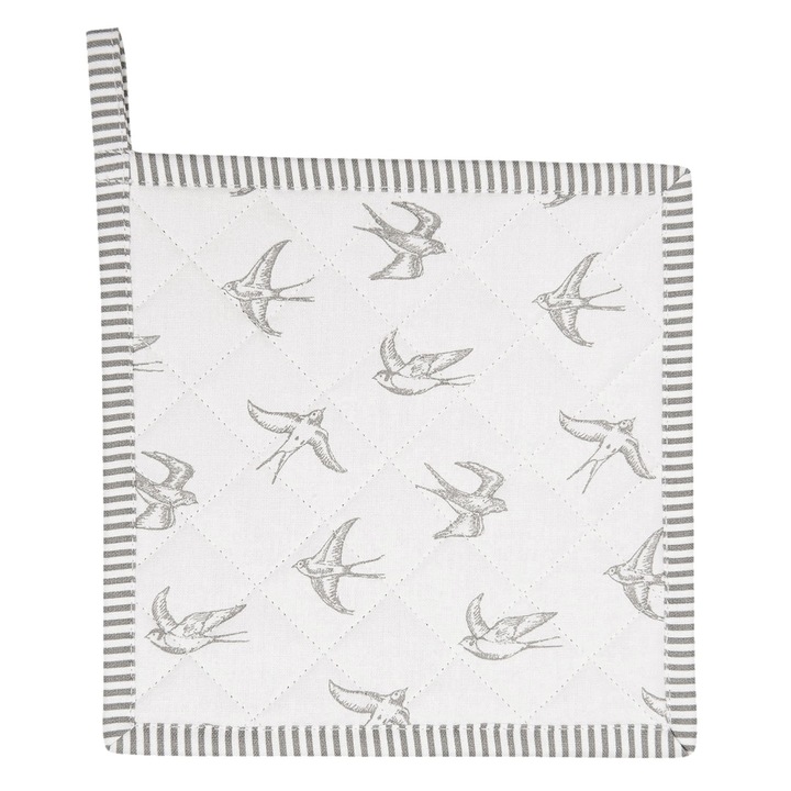 Servet termic Clayre & Eef, Randunele, Bumbac, 20 x 20 cm, Alb/Gri