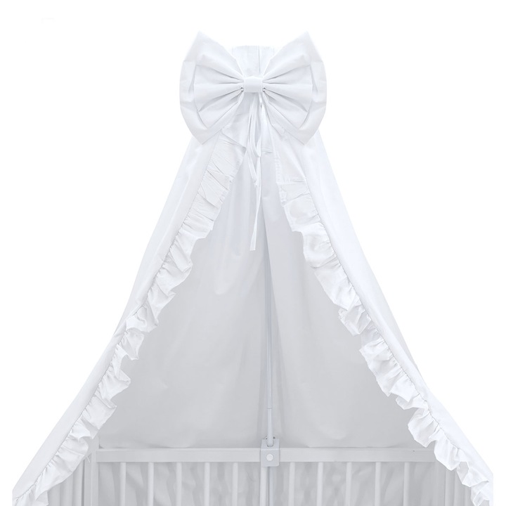 Балдахин за кошара MimiNu, Тюл, С панделка и волани, Бял, 210x145 см
