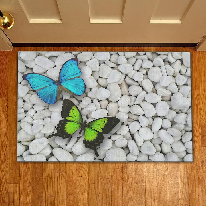 Covor intrare Butterflies Oyo Home, 58x38 cm, 100% poliester