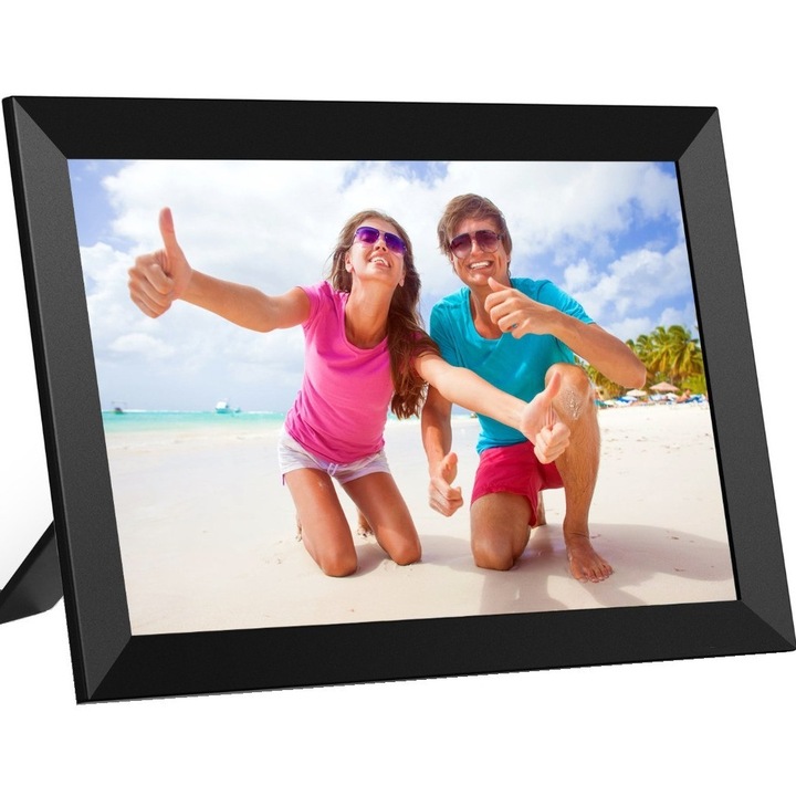 WIFI цифрова фоторамка, 10.1 инча, сензорен екран 800X1020 HD IPS, приложение Frameo, microSD, снимки/видео, високоговорител, черен, 16 GB