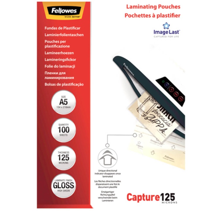 100 db A5-ös lapos készlet Fellowes lamináláshoz, 125 mikronos
