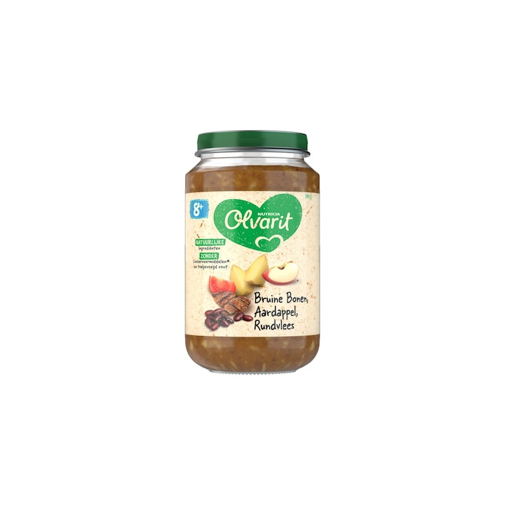 Бебешка храна, телешко, червен боб и картофи, 8+ месеца, 200гр, Olvarit