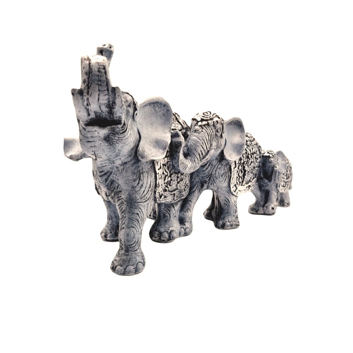 Statueta familia de Elefanti, culoarea gri cu argintiu mat, realizata manual, 21x35x14