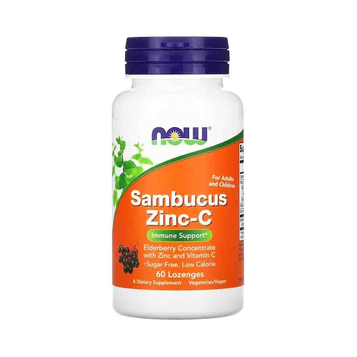 Хранителна добавка Sambucus Zinc-C (екстракт от бъз), Now Foods, 60 дражета