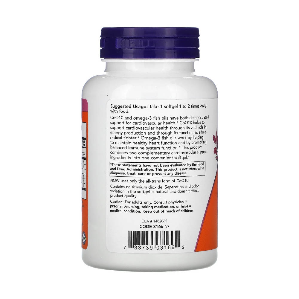 CoQ10 with Omega3 Fish Oil, 60 mg, Now Foods, 120 Capsule eMAG.ro