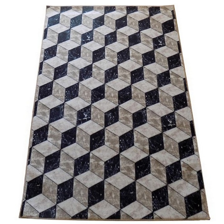 3D csúszásgátló szőnyeg, bézs/fekete, poliészter, 150 x 300 cm