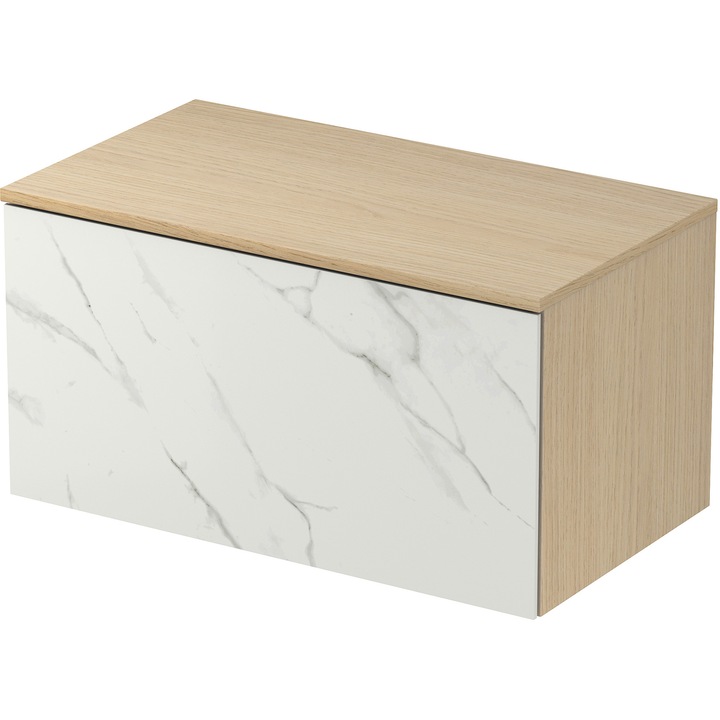 Шкаф за баня Cersanit Inverto Calacatta 80 S930-001, За умивалник за плот, Чекмедже с бавно затваряне, Керамична плоча отпред, Лакирано ламинирано ПДЧ, 44.8x40x79.5 см