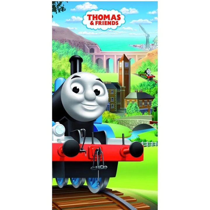 Памучна кърпа за баня Jerry Fabrics, влакчето Томас, остров Содор, многоцветна, 70x140 см