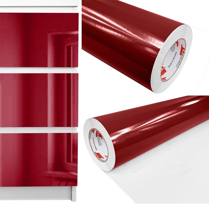 Tapet autoadeziv pentru usa, vanzare la metru, 100 x 100 cm, DecoMeister®, Model Rosu Inchis Lucios, VG312-100-0100