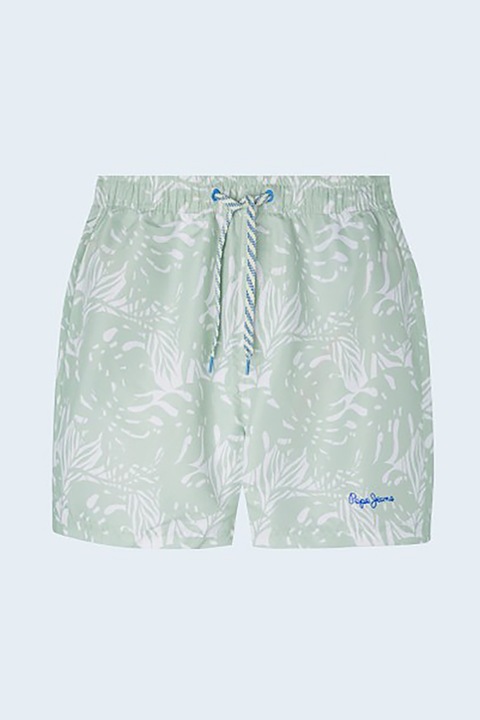 Pepe Jeans London, Pantaloni scurti de baie cu imprimeu tropical, Verde pal