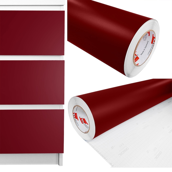 Autocolant pentru dulap de haine sub forma de sticker, vanzare la metru, 100 x 100 cm, DecoMeister®, Model Rosu Inchis Mat, VM312-100-0100