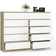 Comoda pentru sufragerie K Akord Furniture Factory, 10 sertare, PAL, 160 x 121 x 40 cm, Maro stejar/Alb