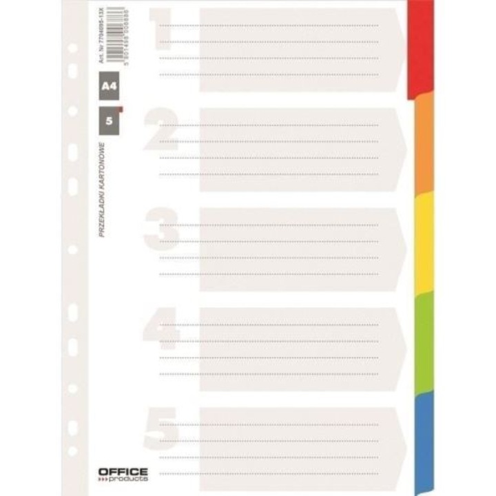 Separatoare Carton Alb Cu Margine Color, A4, 170g/mp, 5 Culori/set, Office Products