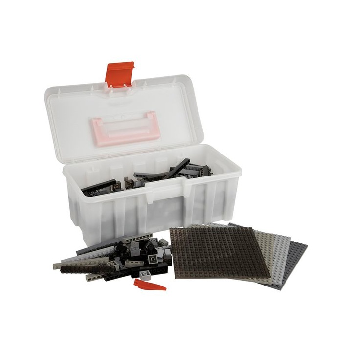 Set de constructie, Q-Bricks, Model Gray Mix, 600 de piese, Diferite dimensiuni, 3 ani +, Gri