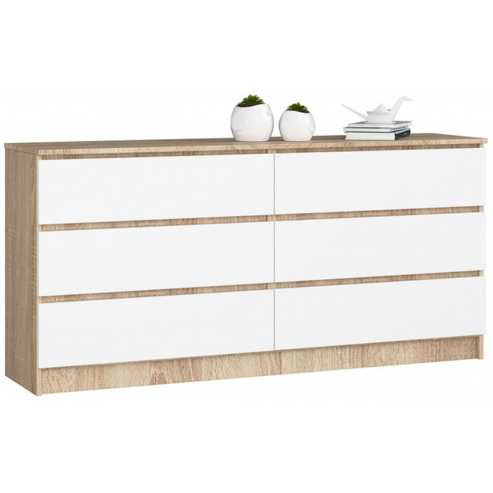 Comoda K Akord Furniture Factory, 6 sertare, PAL, 160 x 77 x 40 cm, Maro sonoma/Alb