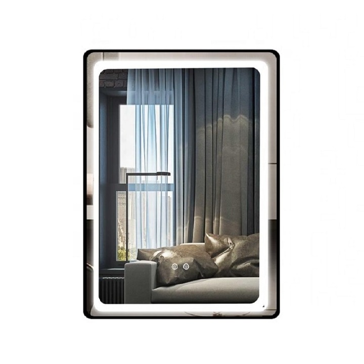 Oglinda led si touch cu functie dezaburire, smk J24, Smack, rama aluminiu negru 80 X 60