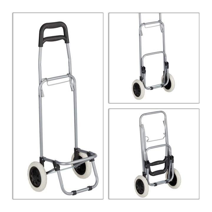 Carucior cumparaturi, pliabil, cu 2 roti, capacitate incarcare pana la 10 kg, geanta detasabila 25 L, cadru inox, negru/argintiu, 40 x 30 x 91 cm