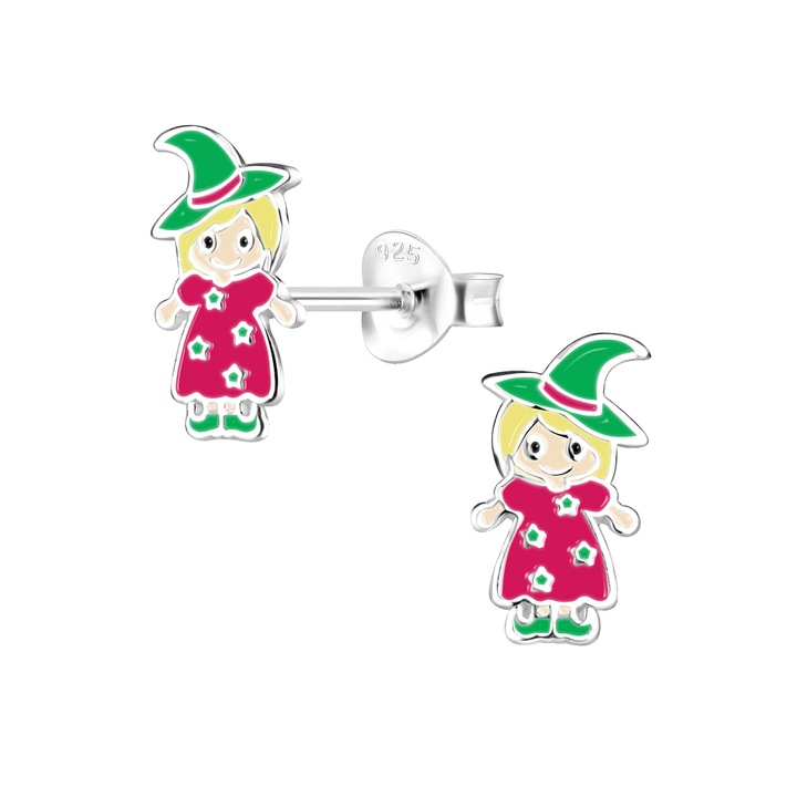 Gyermek Maluma Good Whitch Halloween fülbevaló, ródium bevonatú 925 ezüst, rózsaszín/zöld, ékszerdobozsal