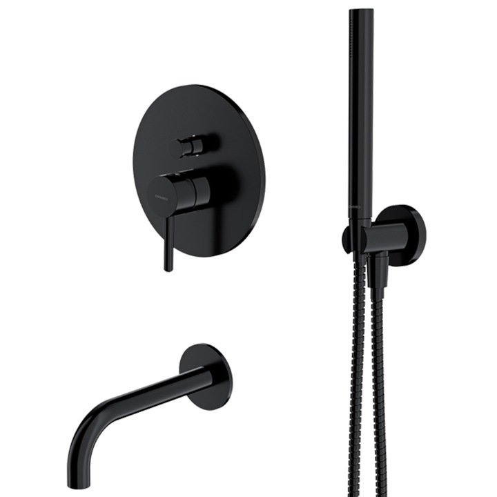 Baterie dus, cada OMNIRES Y, finisaj Negru, duze silicon Easy Clean, montaj incastrat in perete