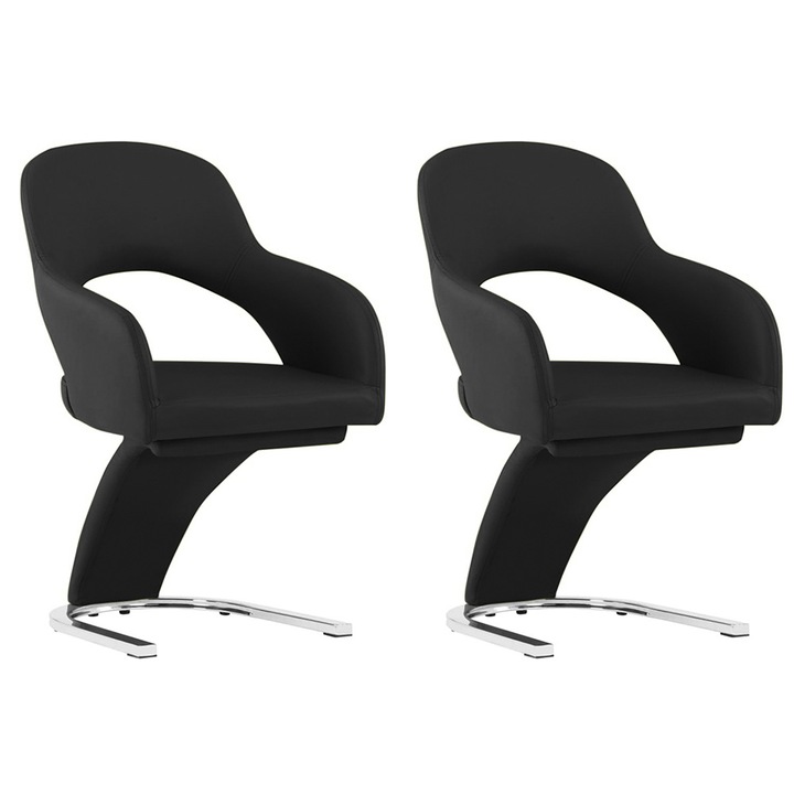 Set 2 buc scaun de bucatarie Emma, Timeless Tools, Cu brate, Design modern, 52,5x88x60 cm, Negru