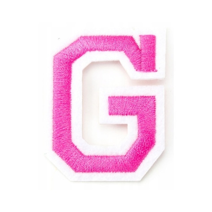 Petic textil brodat Litera G Roz Alfabet, 5x3.8 cm