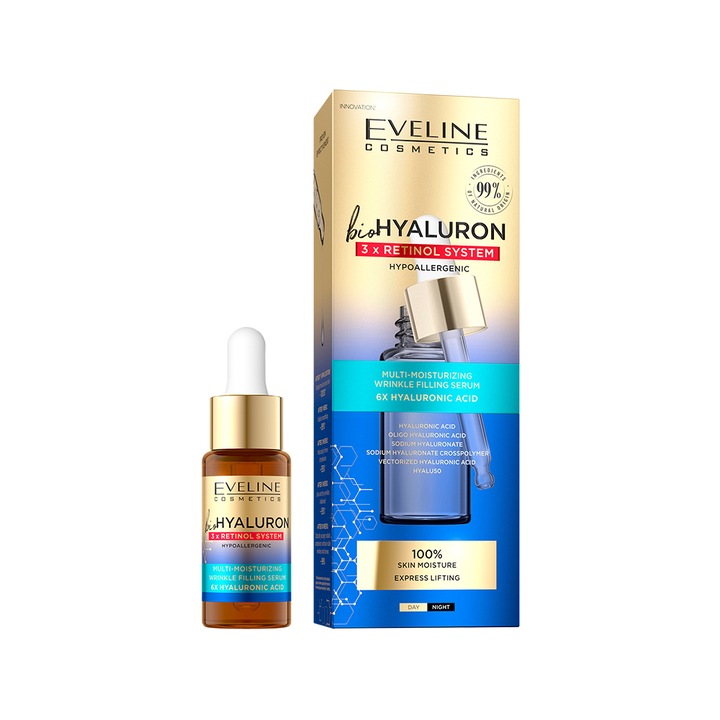 Ser Multi-Hidratant pentru umplerea ridurilor bioHyaluron 3x Retinol System Eveline