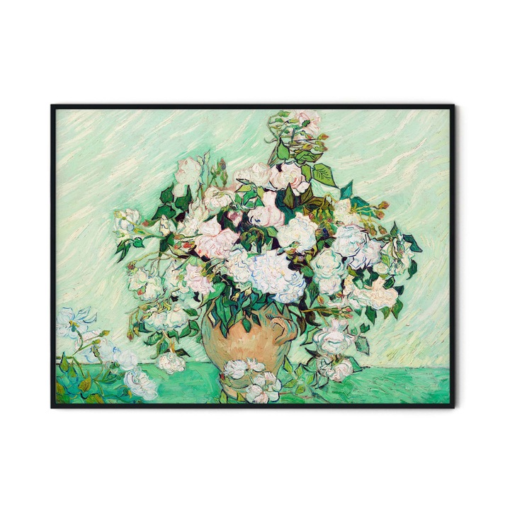Tablou decorativ color, Intaglio, Clasic, vaza cu trandafiri, Roses II de Van Gogh, fara rama, print pe hartie foto Fine Art 91 cm 61 cm