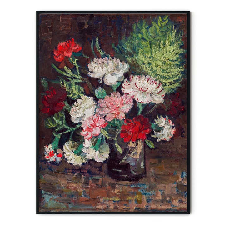 Tablou decorativ color, Intaglio, Clasic, vaza cu flori, Vase with Carnations de Van Gogh, fara rama, print pe hartie foto Fine Art 91 cm 61 cm