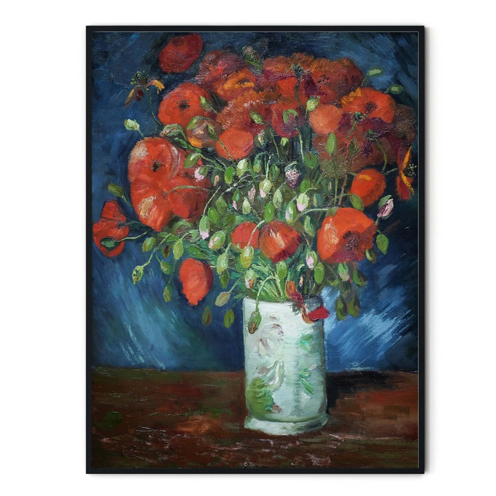 Tablou decorativ color, Intaglio, Clasic, vaza cu maci, Vase with Poppies de Van Gogh, fara rama, print pe hartie foto Fine Art 91 cm 61 cm