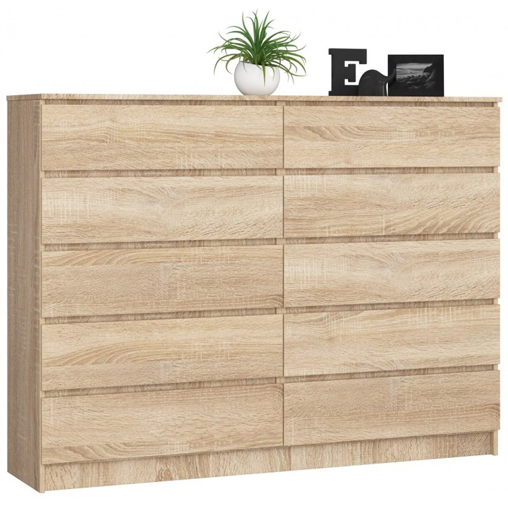 Comoda K Akord Furniture Factory, 10 sertare, PAL, 160 x 121 x 40 cm, Maro sonoma