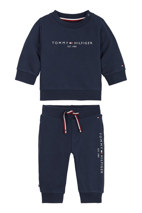 Tommy Hilfiger, Set de pantaloni si bluza de trening din bumbac organic cu imprimeu logo - 2 piese, Bleumarin